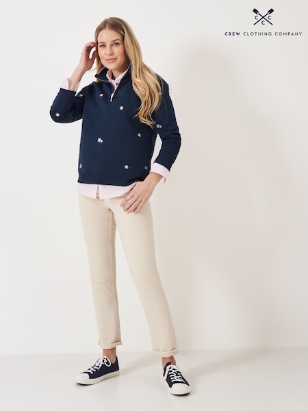 Crew Clothing Blue Embroidered Half Zip Sweatshirt (Y00890) | R$ 585