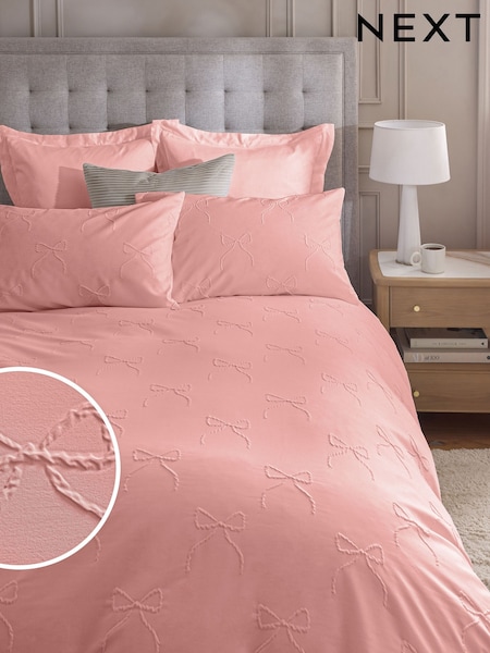 Coral Pink Bow Textured Print Duvet Cover and Pillowcase Set (Y00919) | R$ 275 - R$ 570