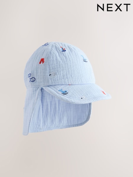 Blue Embroidered Legionnaire Baby Summer Hat (0mths-2yrs) (Y00935) | ₪29
