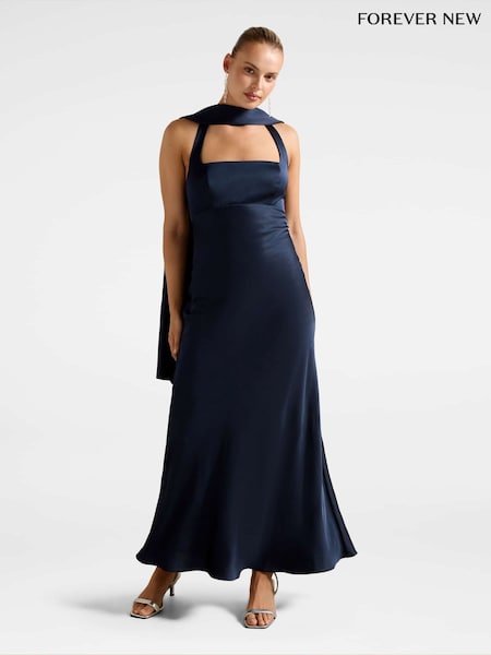 Forever New Blue April Open Back Satin Maxi Dress (Y01128) | €154