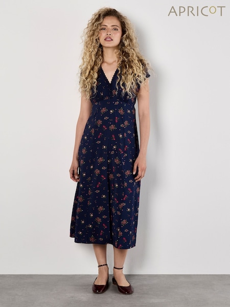 Apricot Blue Floral Print Heart Ditsy Print Dress (Y01134) | €59