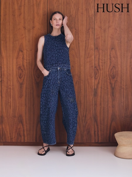 Hush Blue Valerie Leopard Print Denim Top (Y01182) | €106