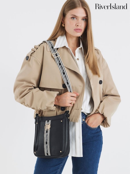 River Island Black Webbing Pocket Messenger Bag (Y01197) | €45