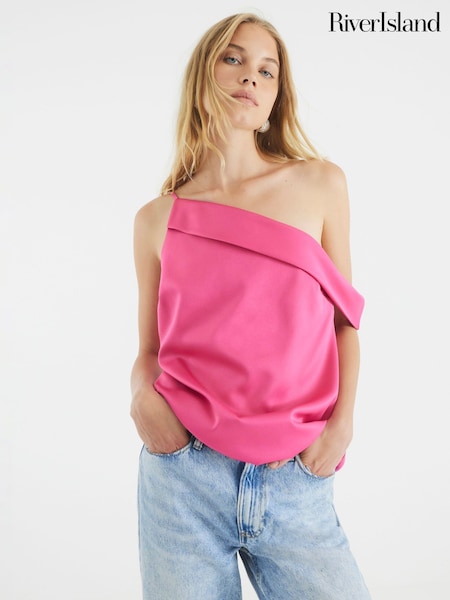 River Island Pink Satin One Shoulder Blouse (Y01210) | €42