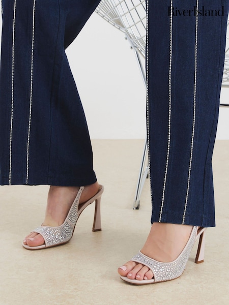 River Island Pink Diamante Mesh Heeled Sandals (Y01212) | €61