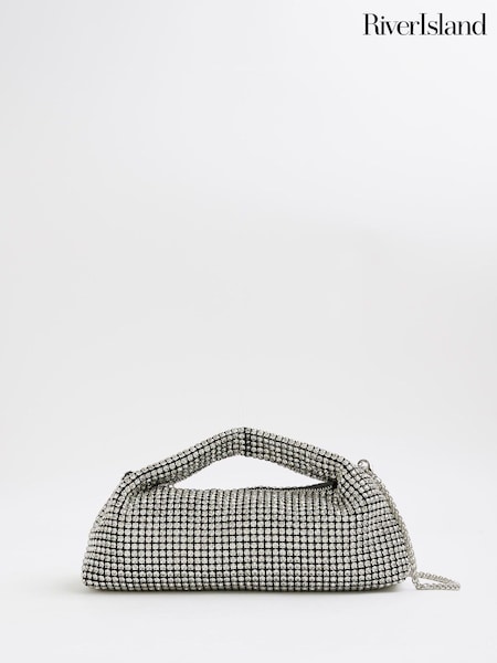 River Island Silver Diamante Scoop Clutch Bag (Y01217) | €51