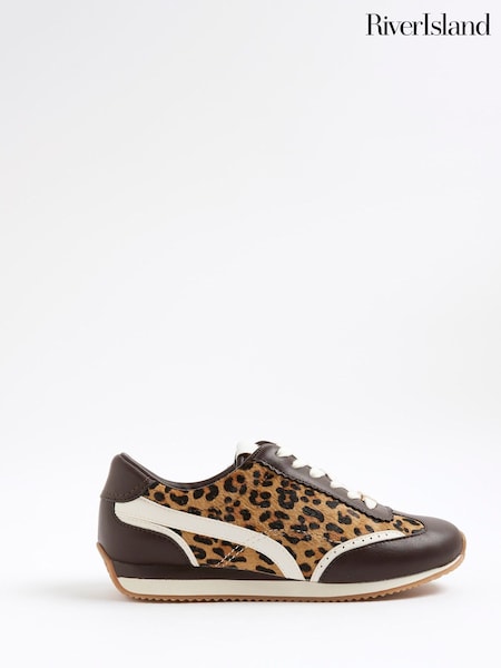 River Island Brown Leopard Print Lace-Up Trainers (Y01223) | €64