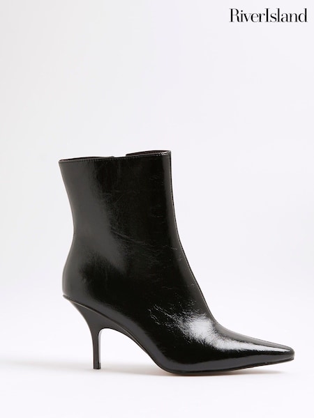 River Island Black Point Toe Heeled Ankle Boots (Y01225) | €61