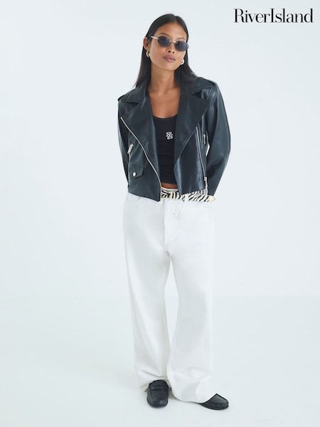 River Island Black Petite Black Boxy Biker Jacket (Y01243) | 310 zł
