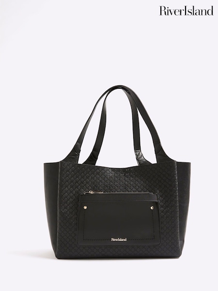 River Island Black Pocket Front Emboss Shopper Bag (Y01244) | €61