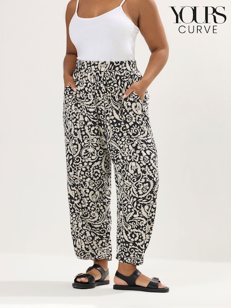 Yours Curve Black Abstract Print Trousers (Y01370) | R$ 265