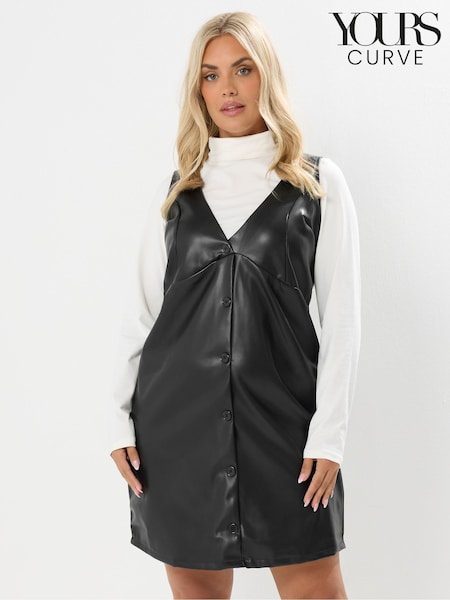 Yours Curve Black PU Pinafore Dress (Y01380) | €49