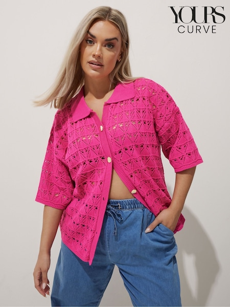 Yours Curve Pink Limited Crochet Shirt (Y01385) | €36