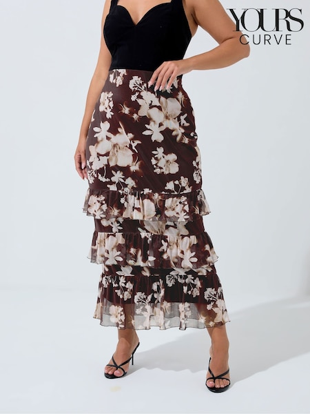 Yours Curve Limited Blurred Floral Print Frilled Skirt (Y01392) | 2 043 грн