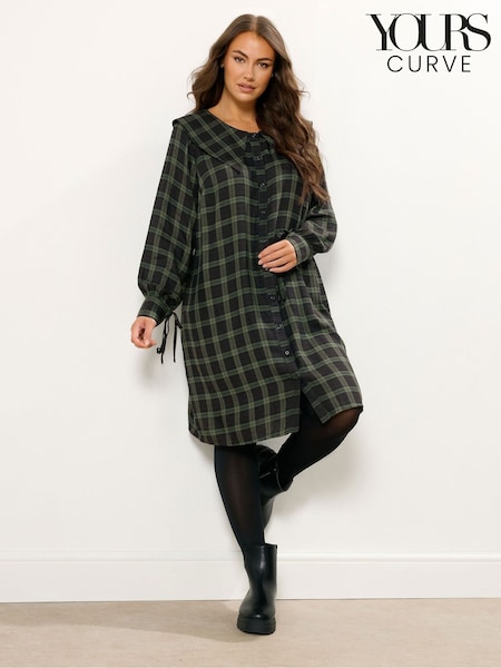 Yours Curve Green Check Collared Smock Mini Dress (Y01401) | €45