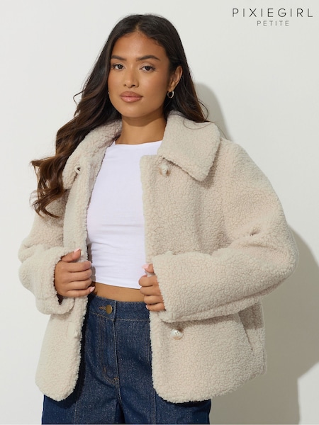 PixieGirl Petite Natural Borg Button Thru Jacket (Y01404) | €86
