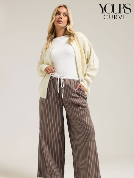 Yours Curve Brown Contrast Waist Stripe Trousers (Y01409) | €44
