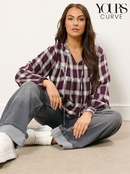 Yours Curve Red Check Tie Neck Blouse (Y01411) | €41