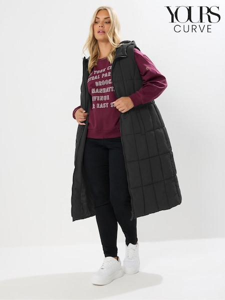 Yours Curve Black Midi Micro Fibre Gilet (Y01414) | R$ 690