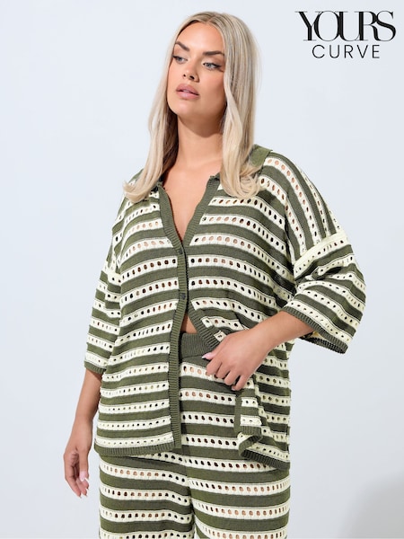 Yours Curve Green Limited Stripe Knitted Shirt (Y01419) | € 34