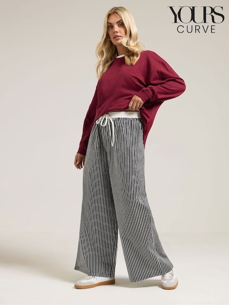 Preto - Yours Curve Contrast Waist Stripe Trousers (Y01420) | R$ 305