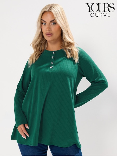 Verde - Yours Curve Pointelle Henley Swing Top (Y01448) | R$ 215