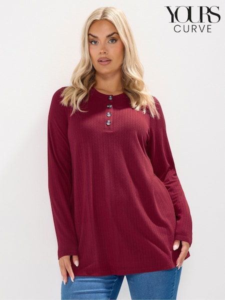 Vermelho - Yours Curve Pointelle Henley Swing Top (Y01456) | R$ 215