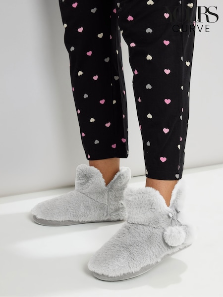 Yours Curve Grey Pom Pom Faux Boots (Y01458) | SGD 46
