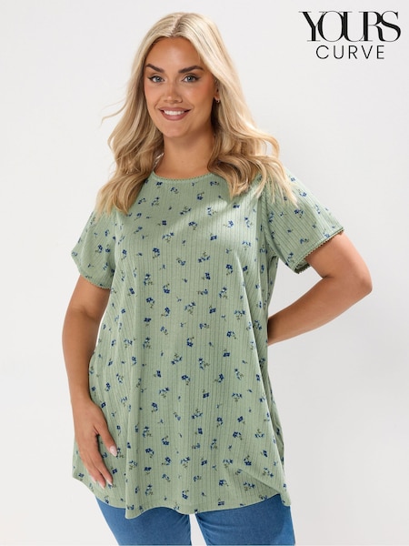 Verde - Yours Curve Swing Top Pico Trim T-Shirt (Y01459) | R$ 215