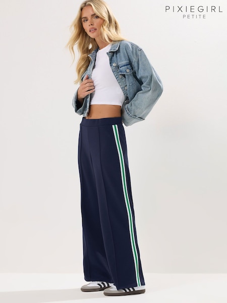 PixieGirl Petite Blue Side Stripe Tapered Wide Leg Trousers (Y01491) | €45