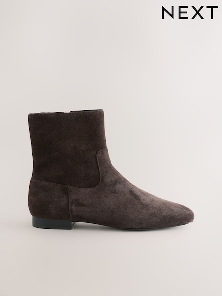 Chocolate Brown Suede Forever Comfort® Flat Ankle Boots (Y01596) | $141