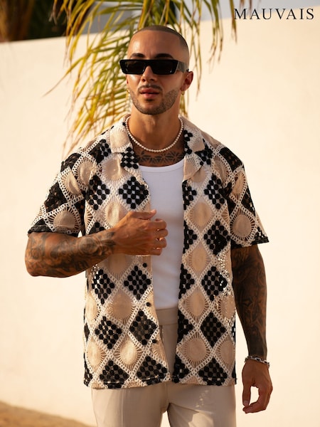 MAUVAIS Paraiso Square Crochet Knit Shirt (Y01679) | 92 €