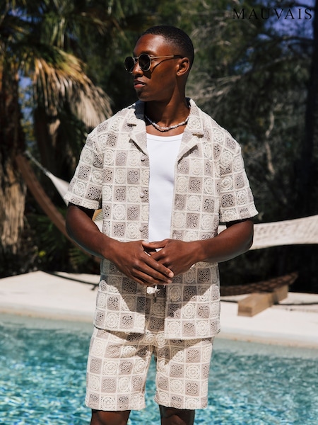 MAUVAIS Natural Tulum Checked Crochet Shirt (Y01682) | AED379