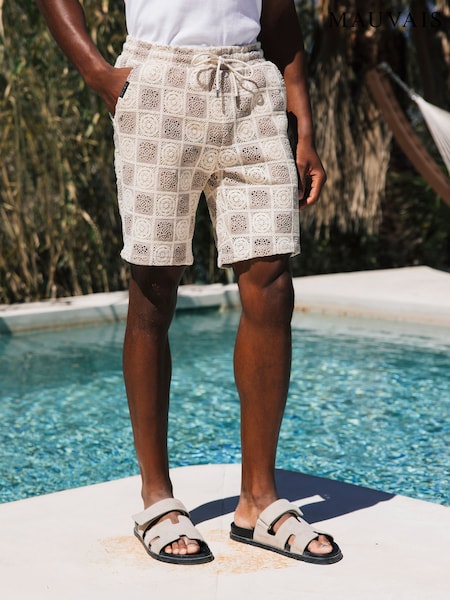 MAUVAIS Natural Tulum Checked Crochet Lined Shorts (Y01688) | AED320