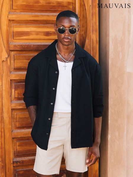 MAUVAIS Black Deveron Long Sleeve Revere Shirt (Y01693) | €79