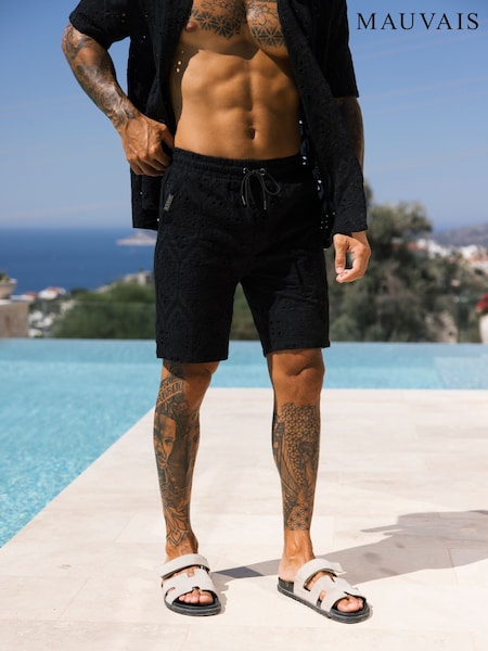 MAUVAIS Black Destino Embroidered Relaxed Fit Shorts (Y01697) | €56