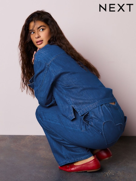 Mid Blue Heart Pocket Detail Wide Leg Joggers Jeans (Y01777) | €54