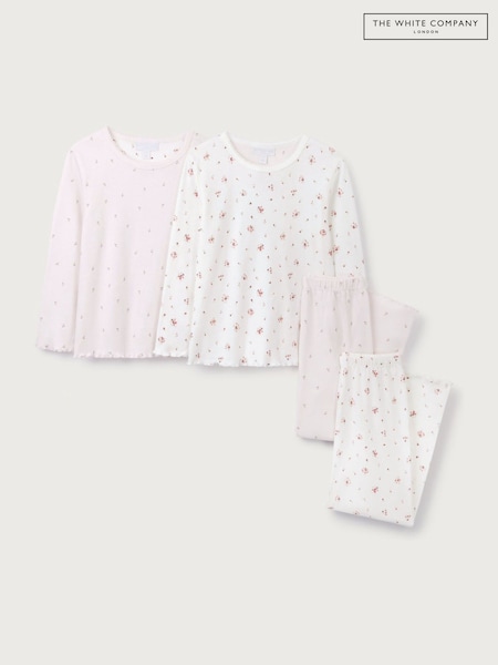 The White Company Cotton Mixed Floral Lettuce Edge Relaxed Fit 2 Pack Sleepsuits (Y01834) | AED221