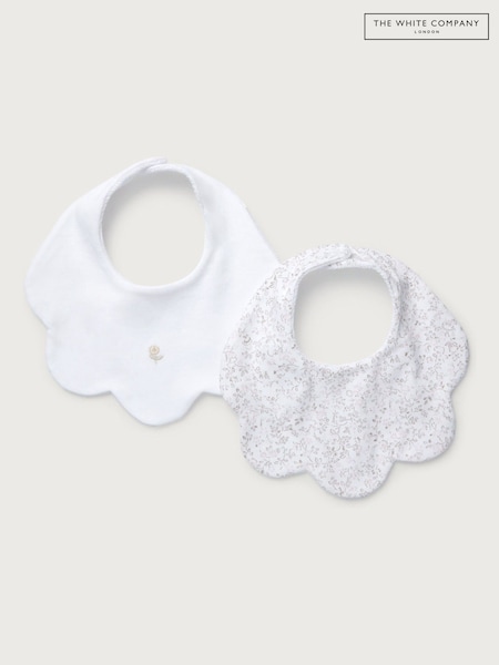 The White Company Clementine Floral Embroidered Scallop White Bibs 2 Pack (Y01840) | €20