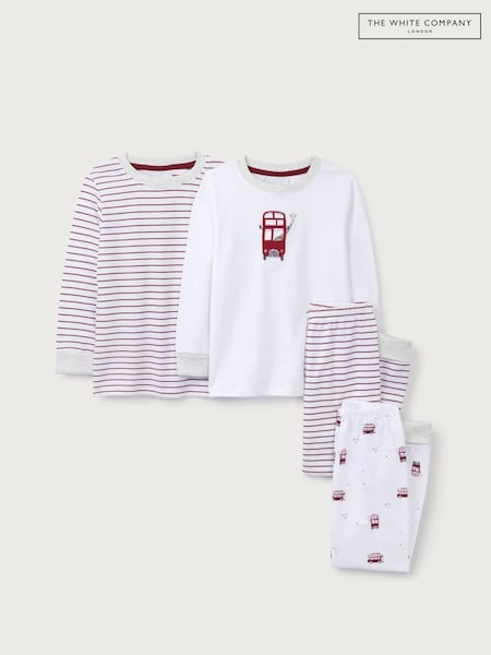 The White Company Cotton London And Stripe Slim Fit Set Of 2 White Sleepsuits (Y01843) | AED221