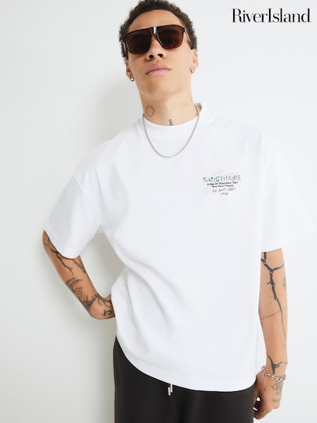 River Island White Oversized Sanctuaire Camouflage T-Shirt (Y01870) | AED151