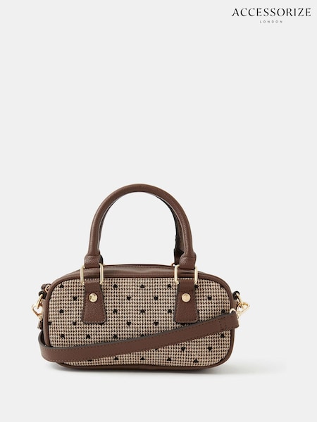 Accessorize Brown Heart Print Houndstooth Bowler Bag (Y01906) | €40