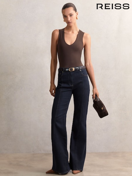 Reiss Indigo June Petite Flared Seam-Detail Jeans (Y01928) | R$ 1.480