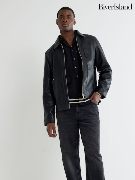 River Island Black Faux Leather Western Jacket (Y01931) | €91