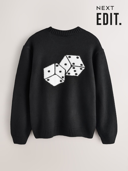 Black EDIT Knitted Graphic Crew Neck Jumper (Y01940) | €42