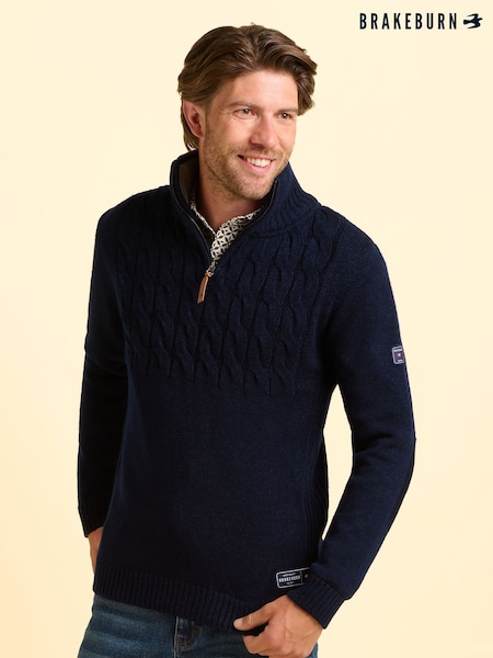 Brakeburn Blue Ainsworth Knit 1/4 Zip Jumper (Y02258) | €89