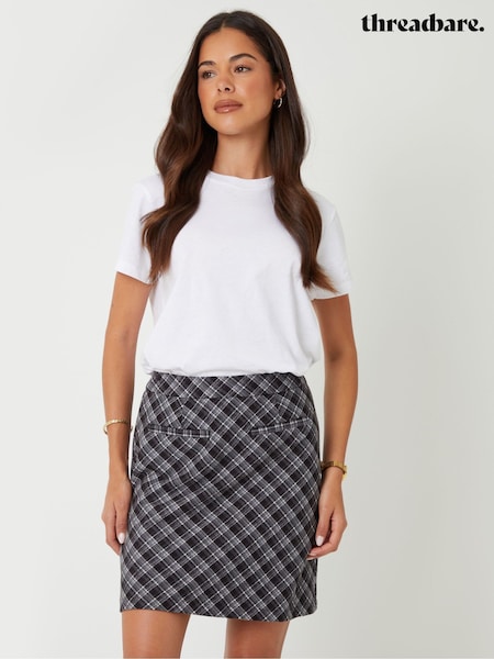 Threadbare Black Mini Check A-Line Skirt (Y02386) | €42
