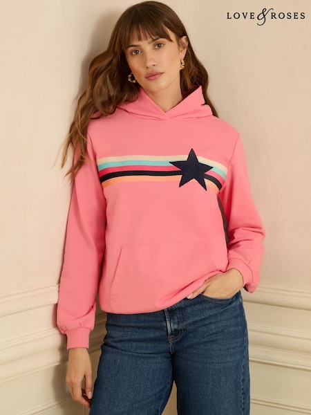 Love & Roses Coral Pink Flocked Star Stripe Jersey Hoodie (Y02604) | HK$391