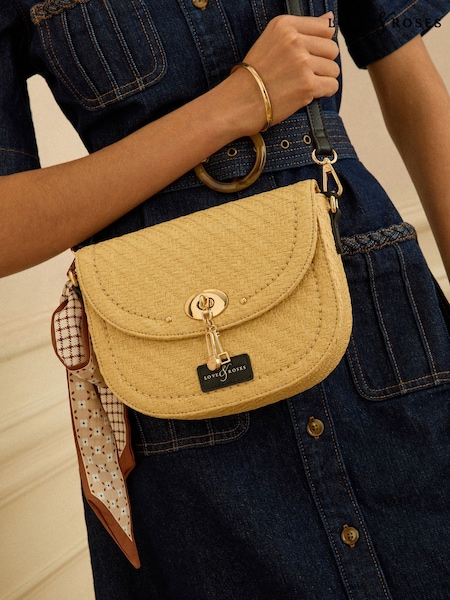 Love & Roses Natural Raffia Saddle Cross-Body Bag (Y02627) | €55