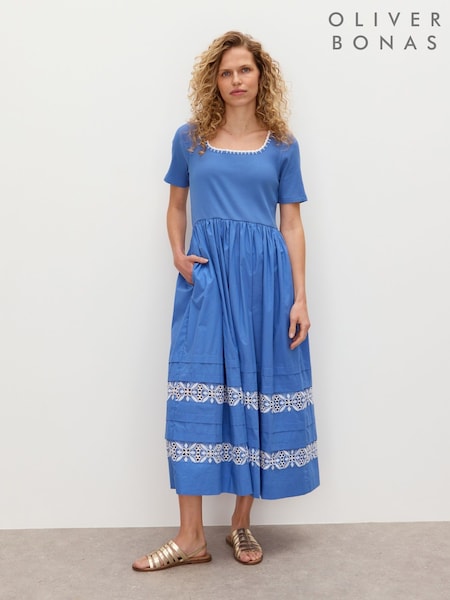 Oliver Bonas White Broderie Short Sleeve Midi Dress (Y02651) | R$ 840